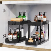 CARLA HOME 2 Pack Under Sink Organizer with Pull-Out Basket and Hooks for Bathroom & Kitchen V178-36318