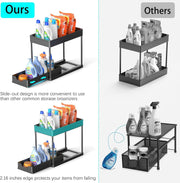 CARLA HOME 2 Pack Under Sink Organizer with Pull-Out Basket and Hooks for Bathroom & Kitchen V178-36318