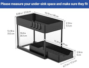 CARLA HOME 2 Pack Under Sink Organizer with Pull-Out Basket and Hooks for Bathroom & Kitchen V178-36318
