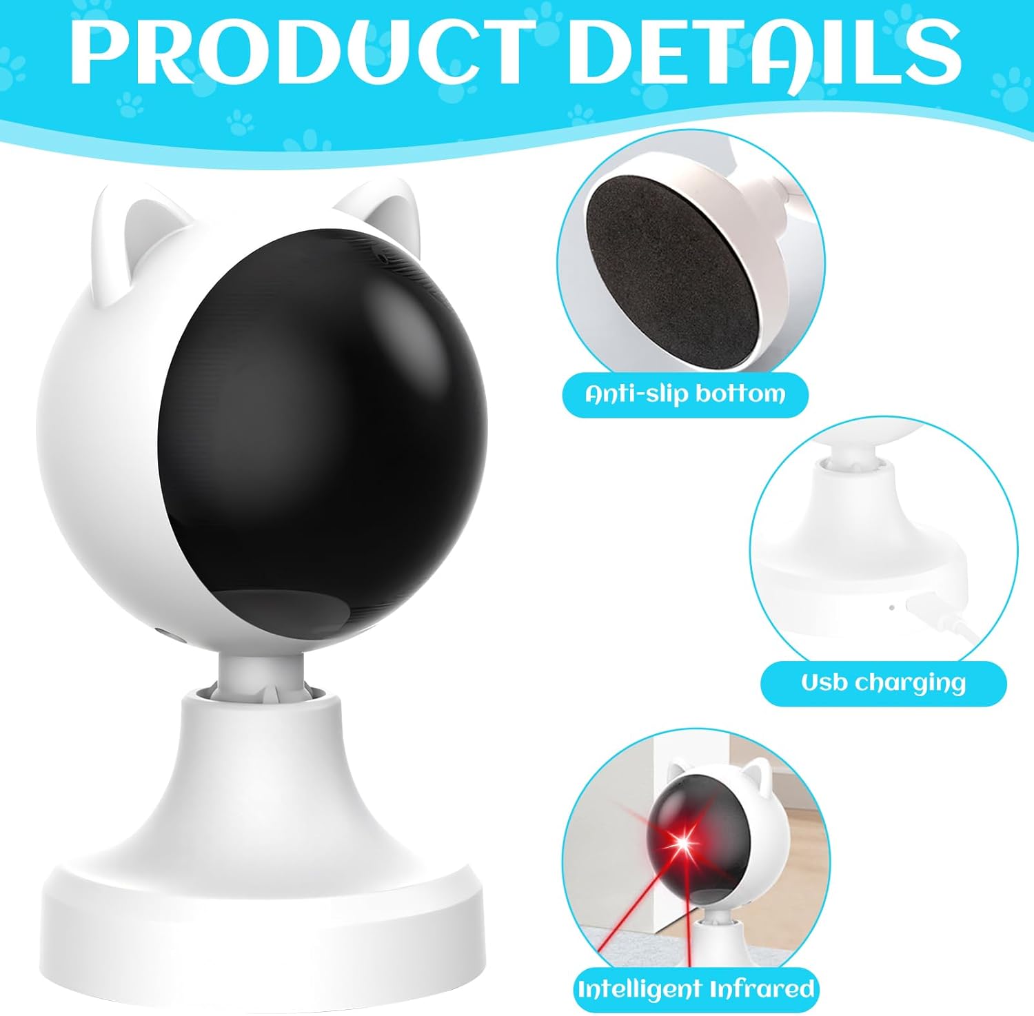 CARLA HOME Interactive Laser Toy for Cats with Adjustable Angle, USB Rechargeable & 2 Speed Modes V178-36320