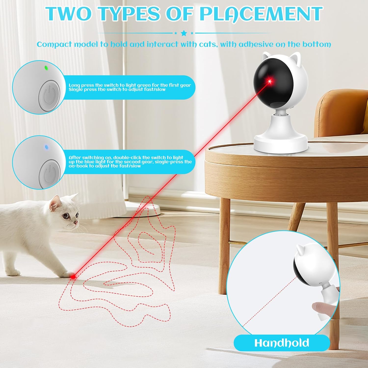 CARLA HOME Interactive Laser Toy for Cats with Adjustable Angle, USB Rechargeable & 2 Speed Modes V178-36320