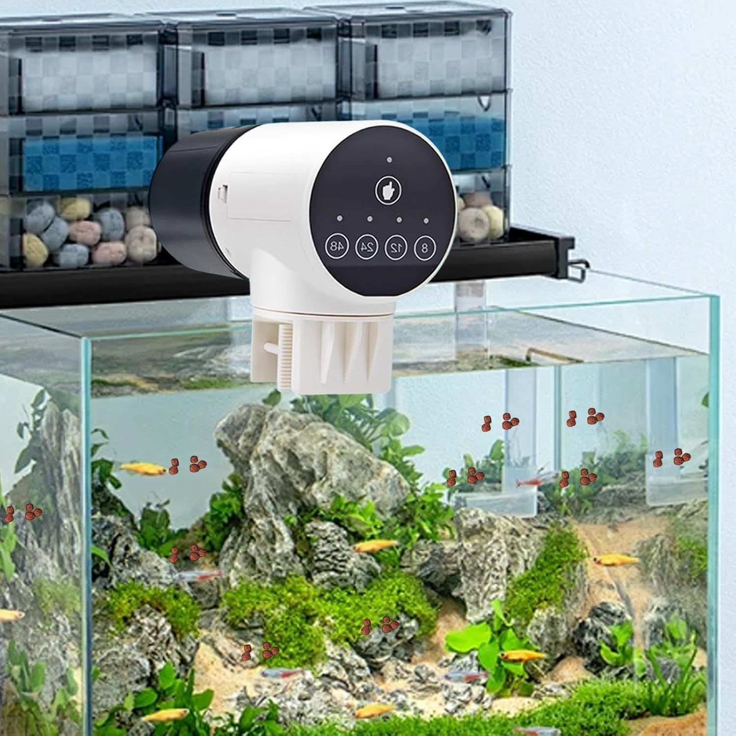CARLA HOME Automatic Fish Feeder with Timer, Moistureproof Dispenser & Rechargeable Feeding for Aquarium or V178-36321