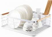 CARLA HOME Dish Drying Rack with Wooden Handles, Removable Cutlery Holder & Drainboard for Kitchen Countertop V178-36323