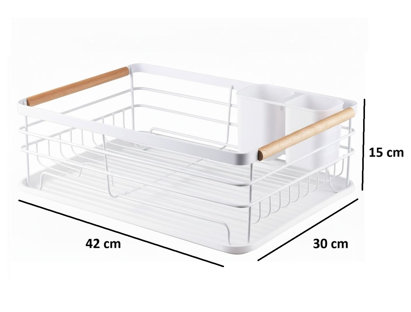 CARLA HOME Dish Drying Rack with Wooden Handles, Removable Cutlery Holder & Drainboard for Kitchen Countertop V178-36323
