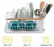 CARLA HOME Dish Drying Rack with Wooden Handles, Removable Cutlery Holder & Drainboard for Kitchen Countertop V178-36323