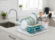 CARLA HOME Dish Drying Rack with Wooden Handles, Removable Cutlery Holder & Drainboard for Kitchen Countertop V178-36323