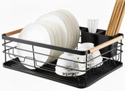 CARLA HOME Dish Drying Rack with Wooden Handles, Removable Cutlery Holder & Drainboard for Kitchen Countertop V178-36324