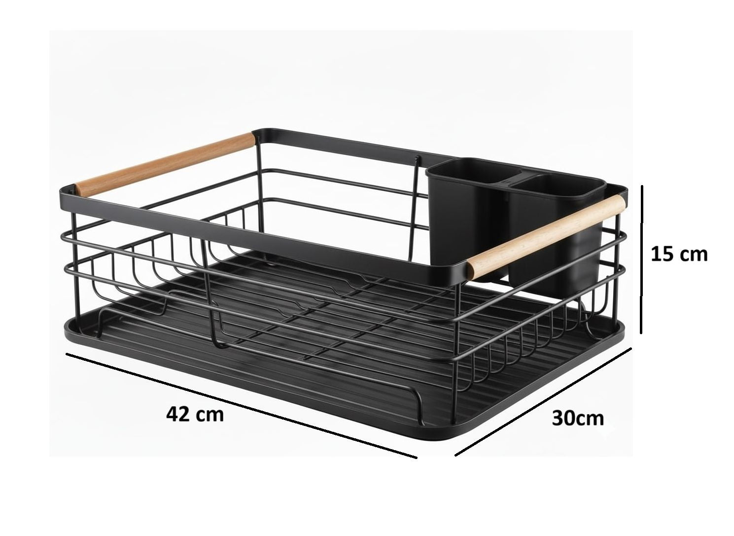 CARLA HOME Dish Drying Rack with Wooden Handles, Removable Cutlery Holder & Drainboard for Kitchen Countertop V178-36324