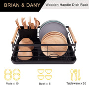 CARLA HOME Dish Drying Rack with Wooden Handles, Removable Cutlery Holder & Drainboard for Kitchen Countertop V178-36324