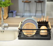 CARLA HOME Dish Drying Rack with Wooden Handles, Removable Cutlery Holder & Drainboard for Kitchen Countertop V178-36324