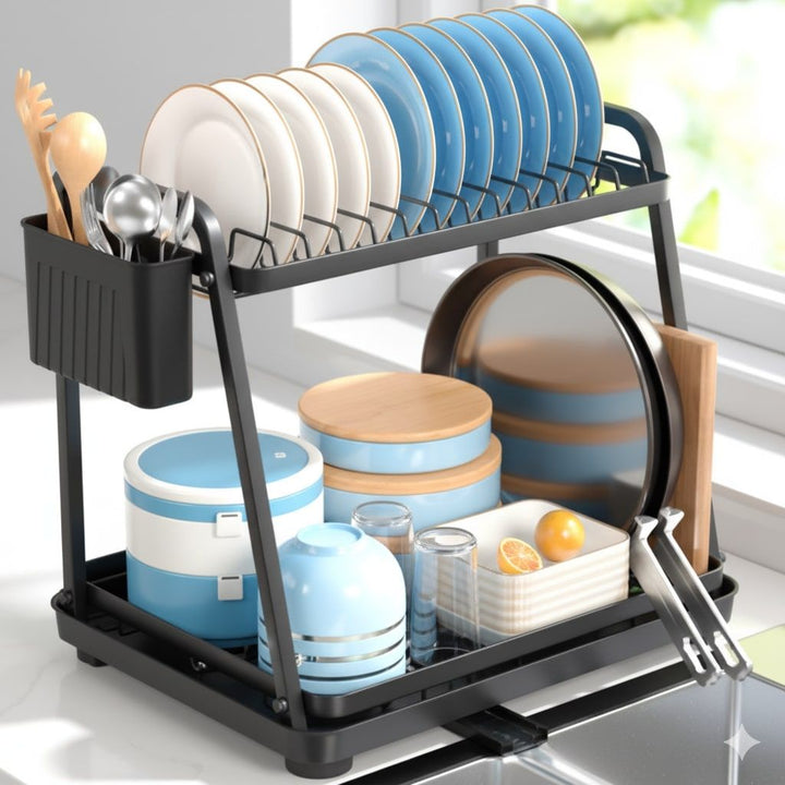 CARLA HOME 2-Tier Dish Drying Rack for Kitchen Countertop with Drainage Tray, Utensil Holder, Cutting Board V178-36325