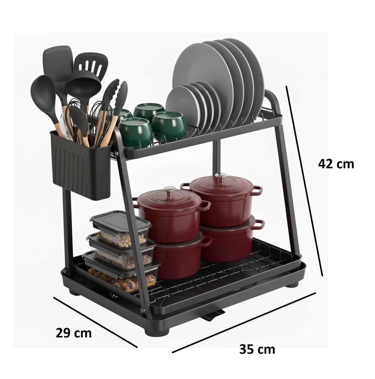 CARLA HOME 2-Tier Dish Drying Rack for Kitchen Countertop with Drainage Tray, Utensil Holder, Cutting Board V178-36325