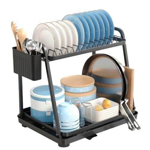 CARLA HOME 2-Tier Dish Drying Rack for Kitchen Countertop with Drainage Tray, Utensil Holder, Cutting Board V178-36325
