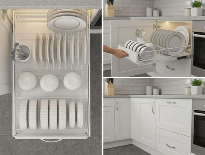 CARLA HOME Pull Out Dish Rack for Kitchen Cabinet with Slide Out Drawer Organizer for Plates, Bowls & Utensils V178-36326