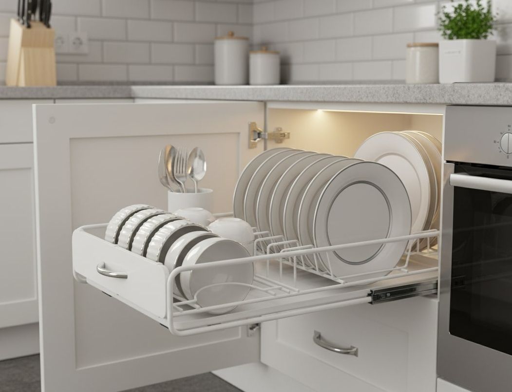CARLA HOME Pull Out Dish Rack for Kitchen Cabinet with Slide Out Drawer Organizer for Plates, Bowls & Utensils V178-36326