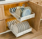 CARLA HOME 2 Pack Pull Out Dish Rack for Kitchen Cabinet with Slide Out Drawer Organizer for Plates, Bowls & V178-36327