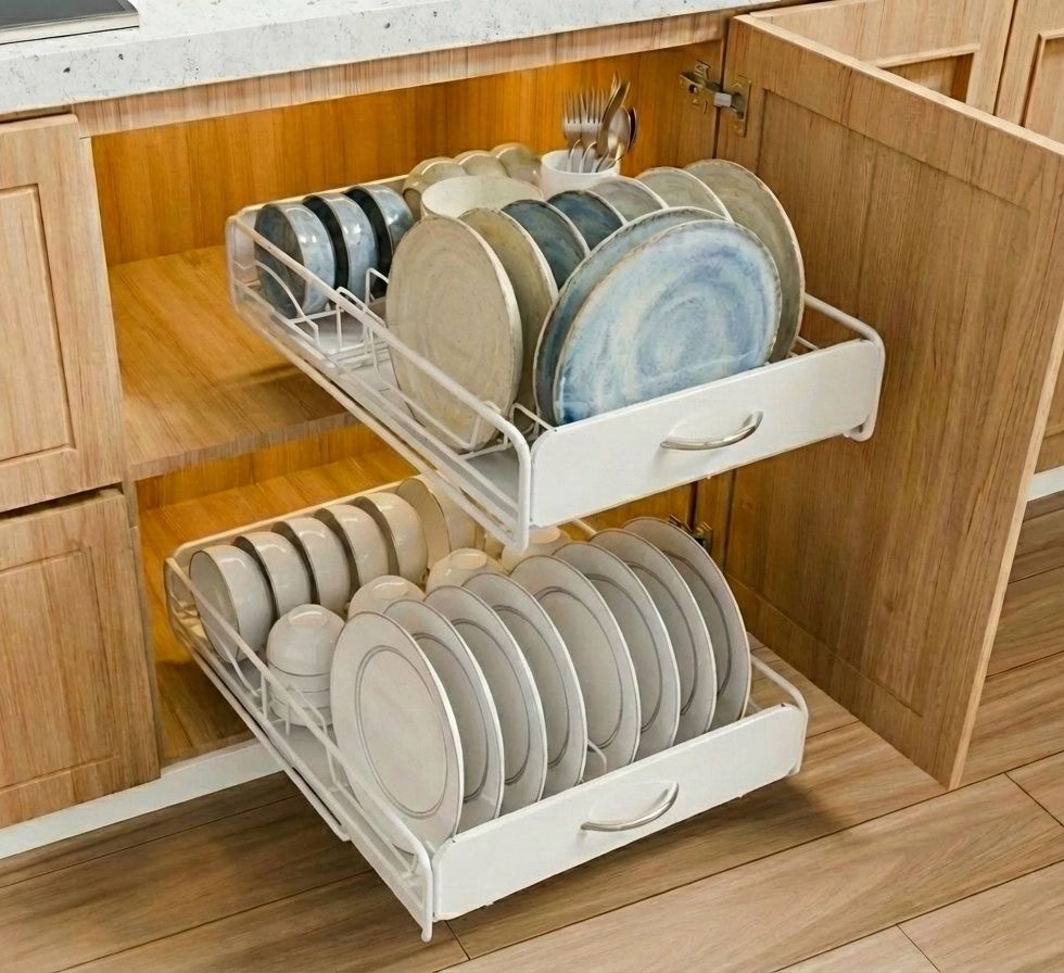 CARLA HOME 2 Pack Pull Out Dish Rack for Kitchen Cabinet with Slide Out Drawer Organizer for Plates, Bowls & V178-36327