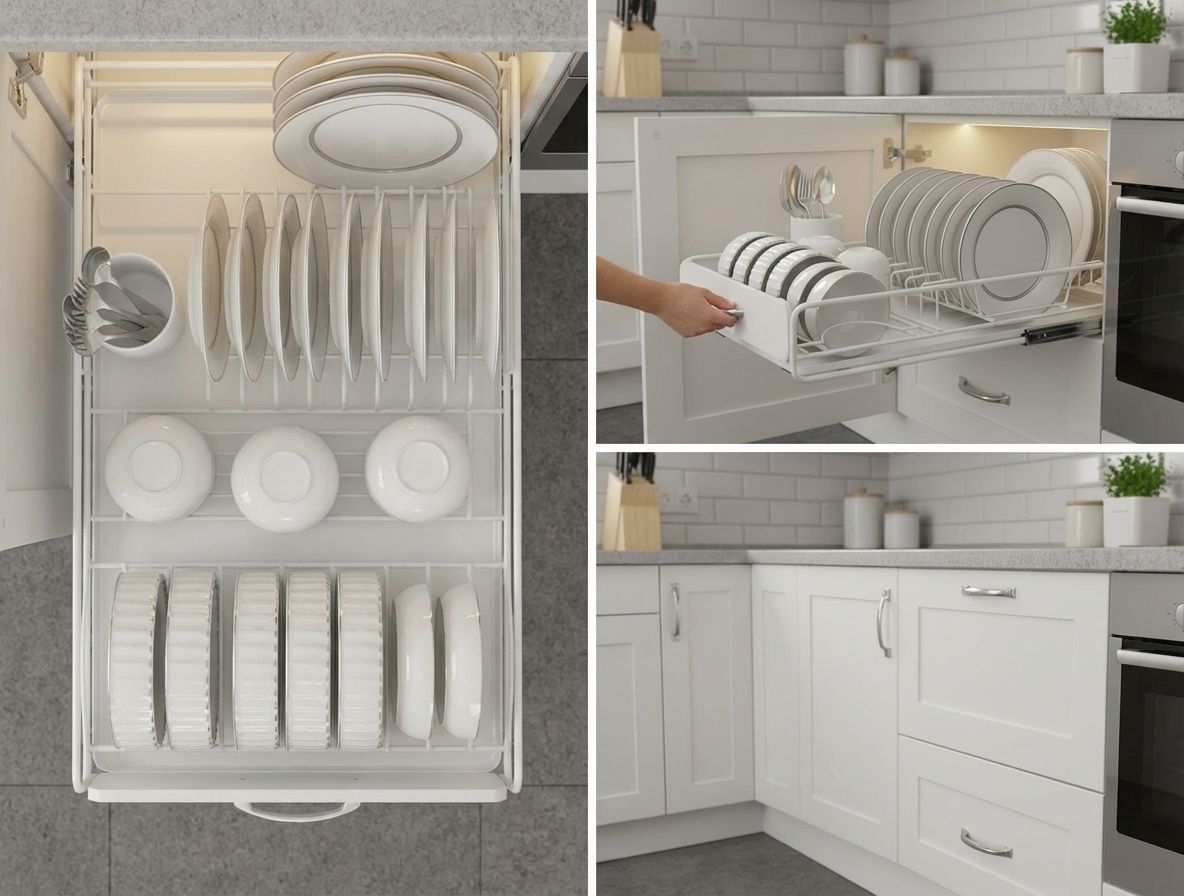 CARLA HOME 2 Pack Pull Out Dish Rack for Kitchen Cabinet with Slide Out Drawer Organizer for Plates, Bowls & V178-36327