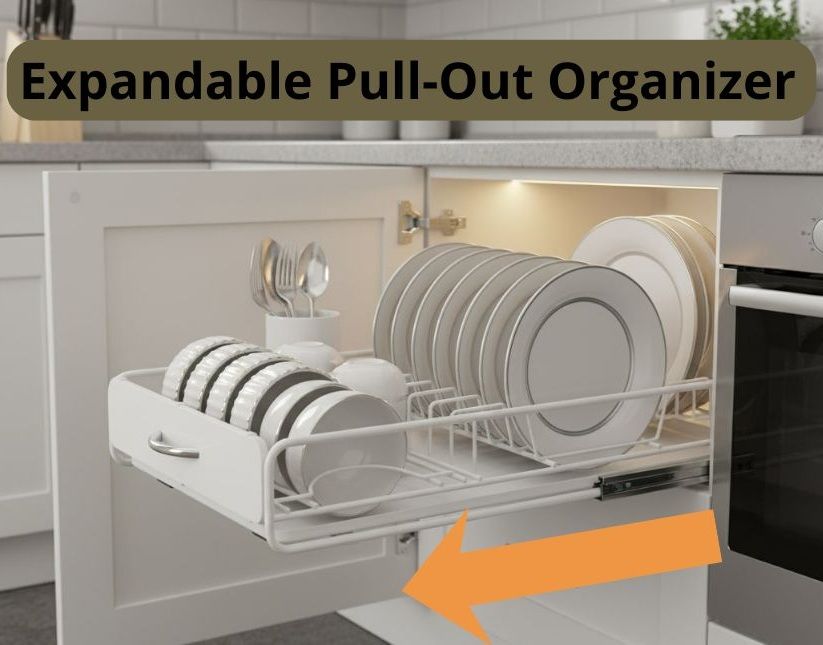 CARLA HOME 2 Pack Pull Out Dish Rack for Kitchen Cabinet with Slide Out Drawer Organizer for Plates, Bowls & V178-36327