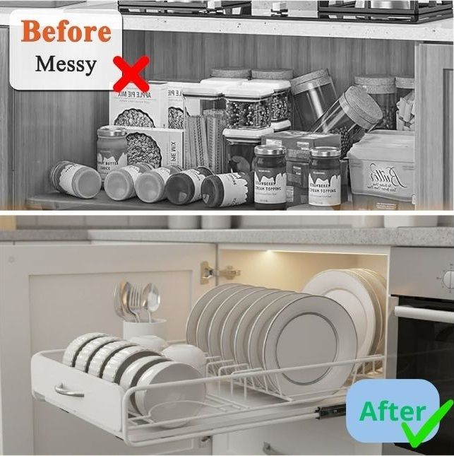 CARLA HOME 2 Pack Pull Out Dish Rack for Kitchen Cabinet with Slide Out Drawer Organizer for Plates, Bowls & V178-36327