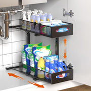 CARLA HOME 2 Tier Under Sink Organizer Pull Out Sliding Cabinet Storage Shelf with Height Adjustable for V178-36328