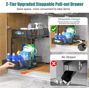 CARLA HOME 2 Tier Under Sink Organizer Pull Out Sliding Cabinet Storage Shelf with Height Adjustable for V178-36328