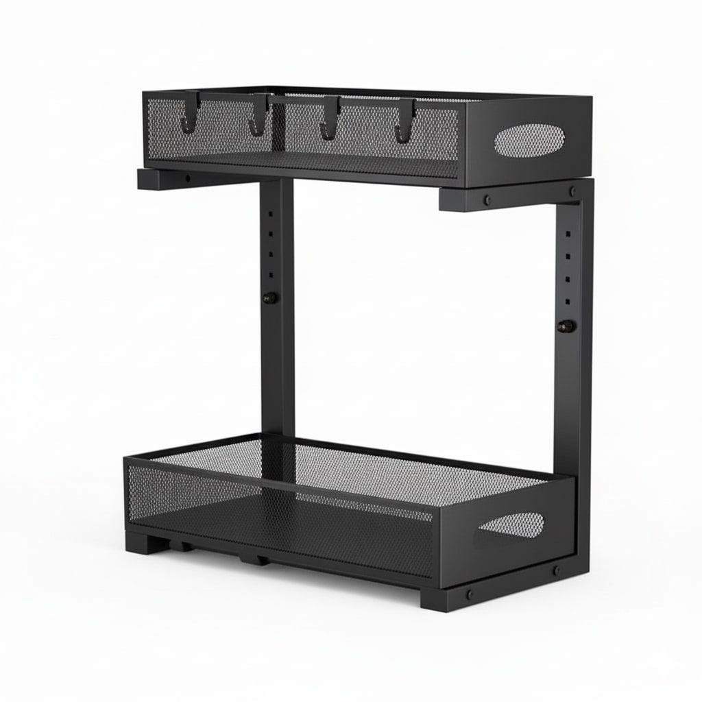 CARLA HOME 2 Tier Under Sink Organizer Pull Out Sliding Cabinet Storage Shelf with Height Adjustable for V178-36328