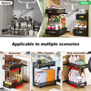 CARLA HOME 2 Pack Under Sink Organizer Pull Out Sliding Cabinet Storage Shelf with Height Adjustable for V178-36329