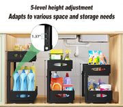 CARLA HOME 2 Pack Under Sink Organizer Pull Out Sliding Cabinet Storage Shelf with Height Adjustable for V178-36329