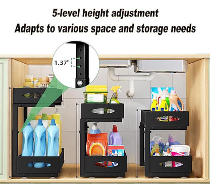 CARLA HOME 2 Pack Under Sink Organizer Pull Out Sliding Cabinet Storage Shelf with Height Adjustable for V178-36329