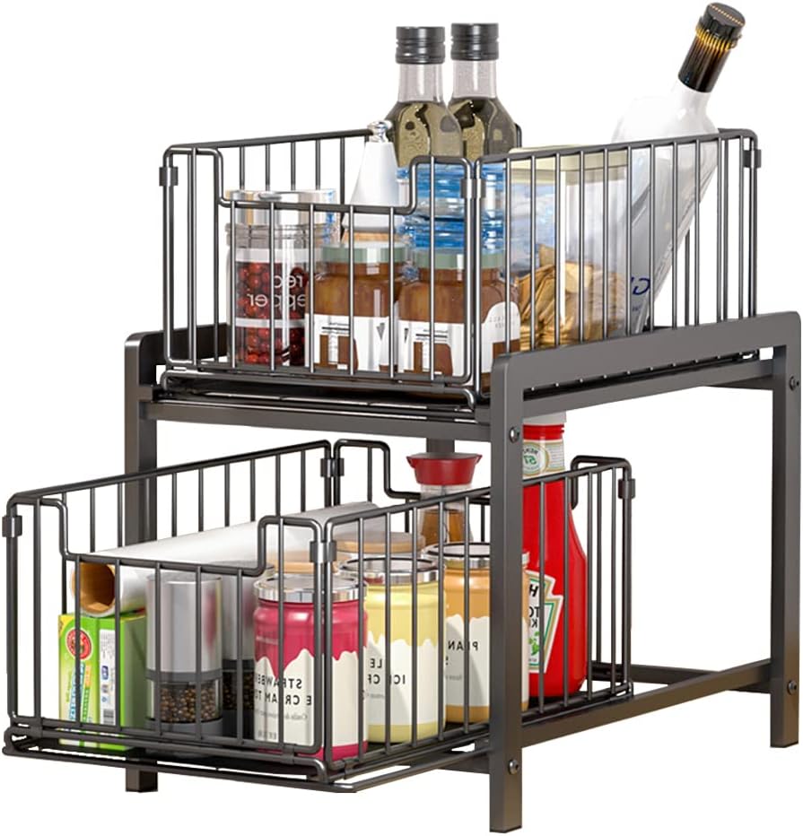 CARLA HOME 2 Tier Sliding Cabinet Organizer Drawer Storage Rack for Kitchen or Bathroom V178-36330