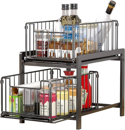CARLA HOME 2 Tier Sliding Cabinet Organizer Drawer Storage Rack for Kitchen or Bathroom V178-36330