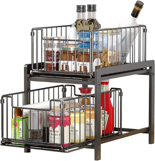 CARLA HOME 2 Tier Sliding Cabinet Organizer Drawer Storage Rack for Kitchen or Bathroom V178-36330