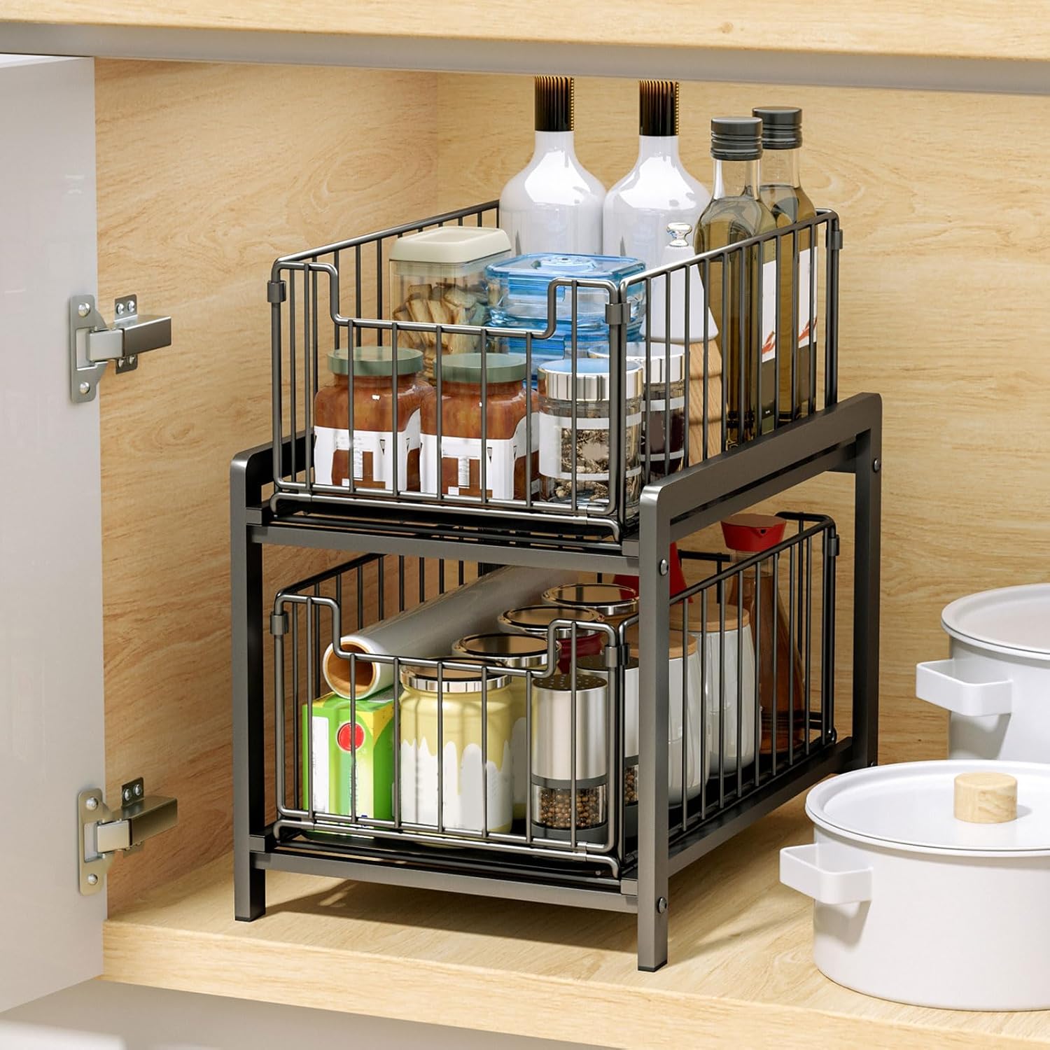 CARLA HOME 2 Tier Sliding Cabinet Organizer Drawer Storage Rack for Kitchen or Bathroom V178-36330