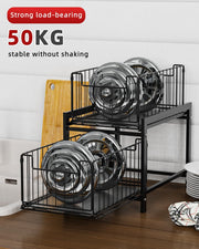 CARLA HOME 2 Tier Sliding Cabinet Organizer Drawer Storage Rack for Kitchen or Bathroom V178-36330