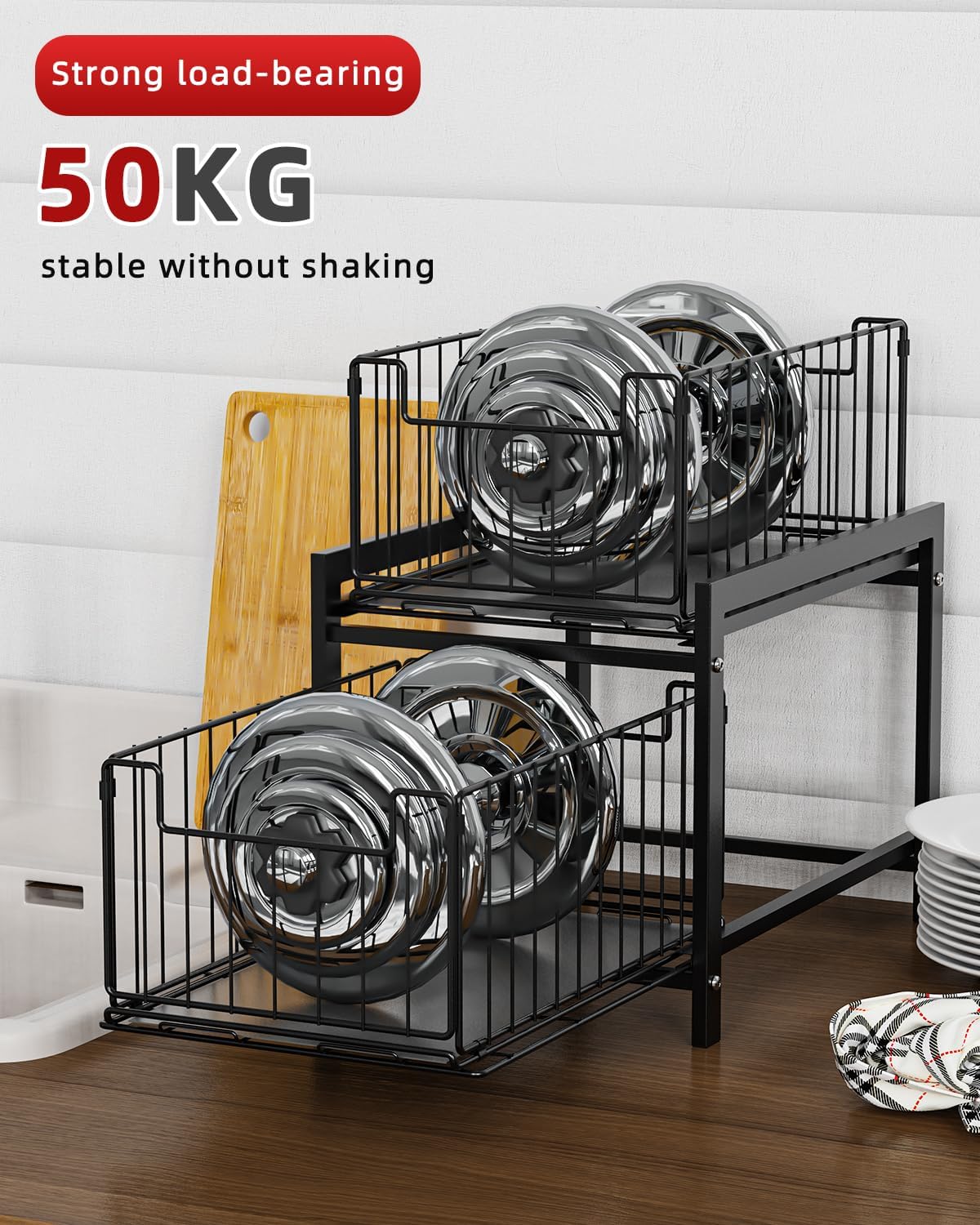 CARLA HOME 2 Tier Sliding Cabinet Organizer Drawer Storage Rack for Kitchen or Bathroom V178-36330