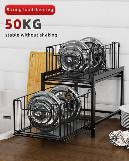 CARLA HOME 2 Tier Sliding Cabinet Organizer Drawer Storage Rack for Kitchen or Bathroom V178-36330