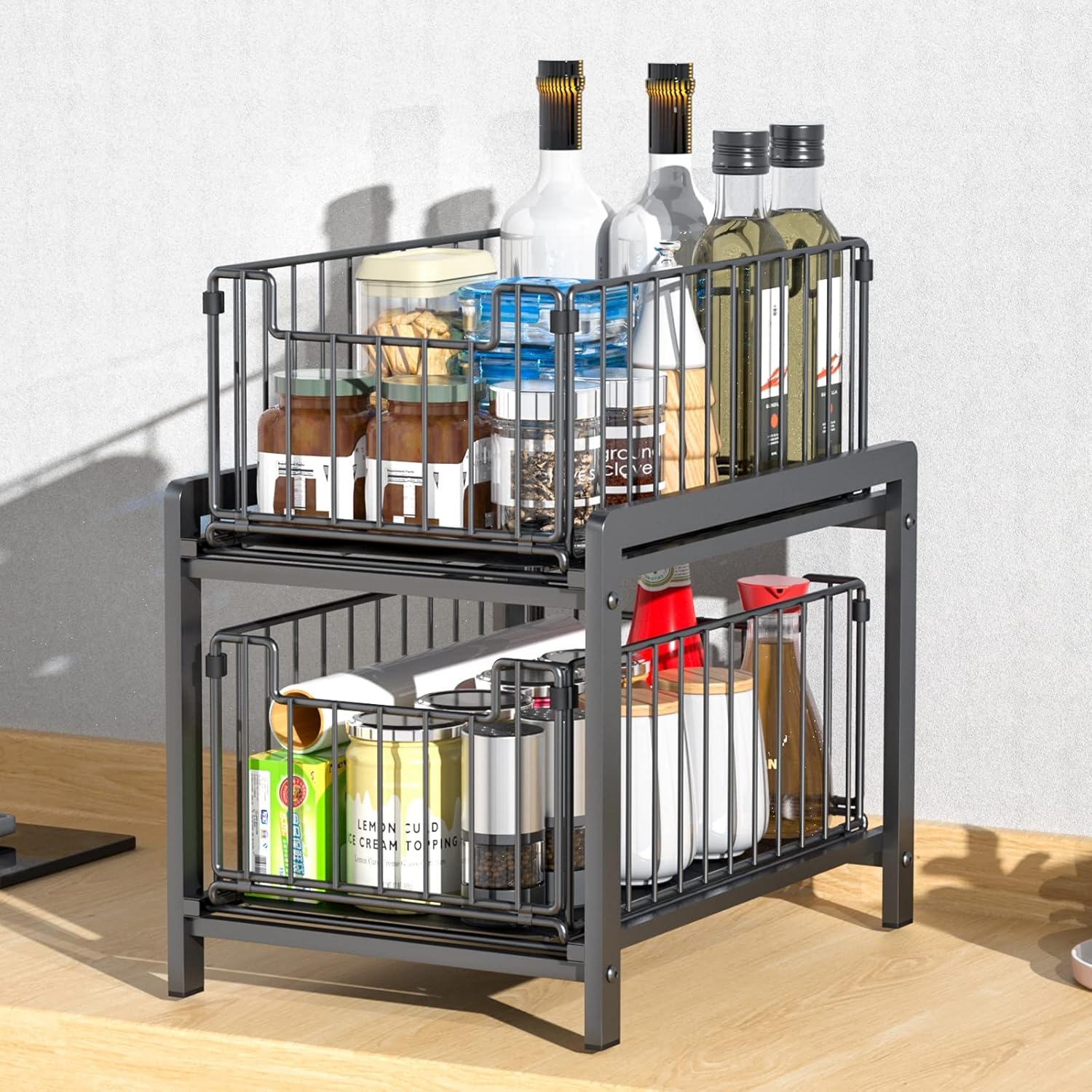 CARLA HOME 2 Tier Sliding Cabinet Organizer Drawer Storage Rack for Kitchen or Bathroom V178-36330