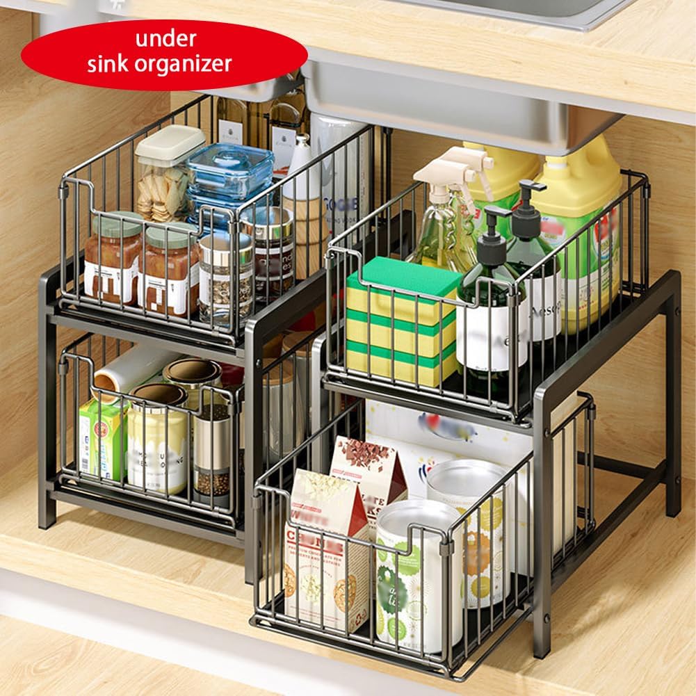 CARLA HOME 2 Tier Sliding Cabinet Organizer Drawer Storage Rack for Kitchen or Bathroom V178-36330