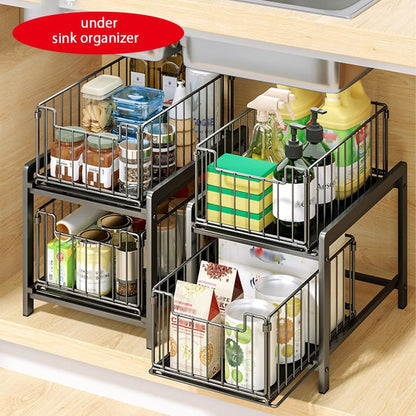CARLA HOME 2 Tier Sliding Cabinet Organizer Drawer Storage Rack for Kitchen or Bathroom V178-36330