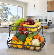 CARLA HOME 2-Tier Fruit Basket Metal Storage Bowl Kitchen Counter Organizer with Handles for Fruits, V178-36334