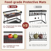 CARLA HOME 2-Tier Fruit Basket Metal Storage Bowl Kitchen Counter Organizer with Handles for Fruits, V178-36334