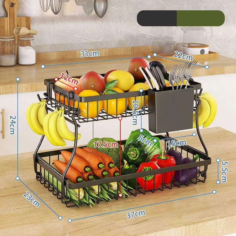 CARLA HOME 2-Tier Fruit Basket Metal Storage Bowl Kitchen Counter Organizer with Handles for Fruits, V178-36334