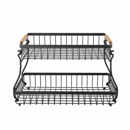 CARLA HOME 2-Tier Fruit Basket Metal Storage Bowl Kitchen Counter Organizer with Handles for Fruits, V178-36334