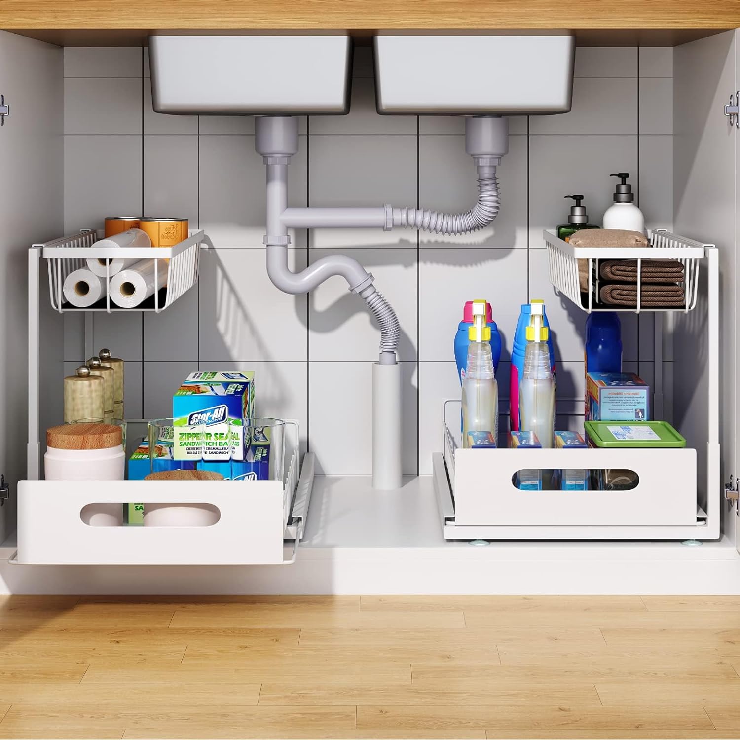 CARLA HOME 2 Tier Under Sink Organiser with Sliding Drawers for Kitchen & Bathroom V178-36335