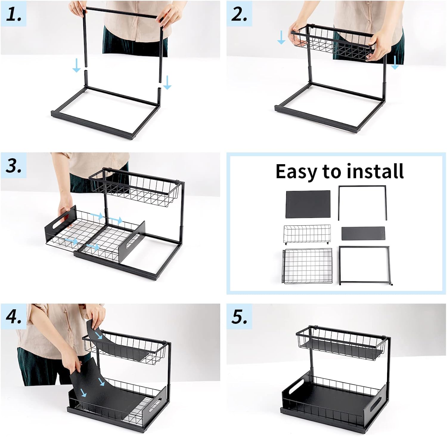 CARLA HOME 2 Tier Under Sink Organiser with Sliding Drawers for Kitchen & Bathroom V178-36335