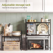 CARLA HOME 2-Tier Microwave Oven Rack with Adjustable Metal Kitchen Shelf Stand for Countertop Storage and 6 V178-36336