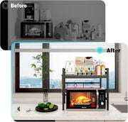 CARLA HOME 2-Tier Microwave Oven Rack with Adjustable Metal Kitchen Shelf Stand for Countertop Storage and 6 V178-36336