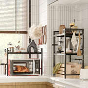 CARLA HOME 2-Tier Microwave Oven Rack with Adjustable Metal Kitchen Shelf Stand for Countertop Storage and 6 V178-36336