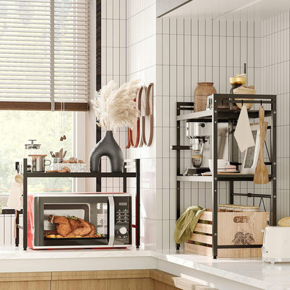 CARLA HOME 2-Tier Microwave Oven Rack with Adjustable Metal Kitchen Shelf Stand for Countertop Storage and 6 V178-36336